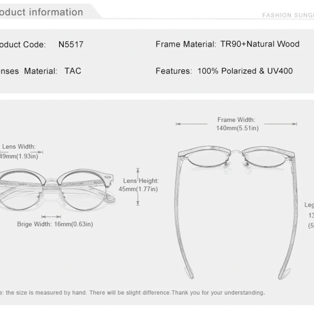 KINGSEVEN Handmade High Quality Black Walnut Sunglasses Polarized UV400 Shade - Picture 5 of 7